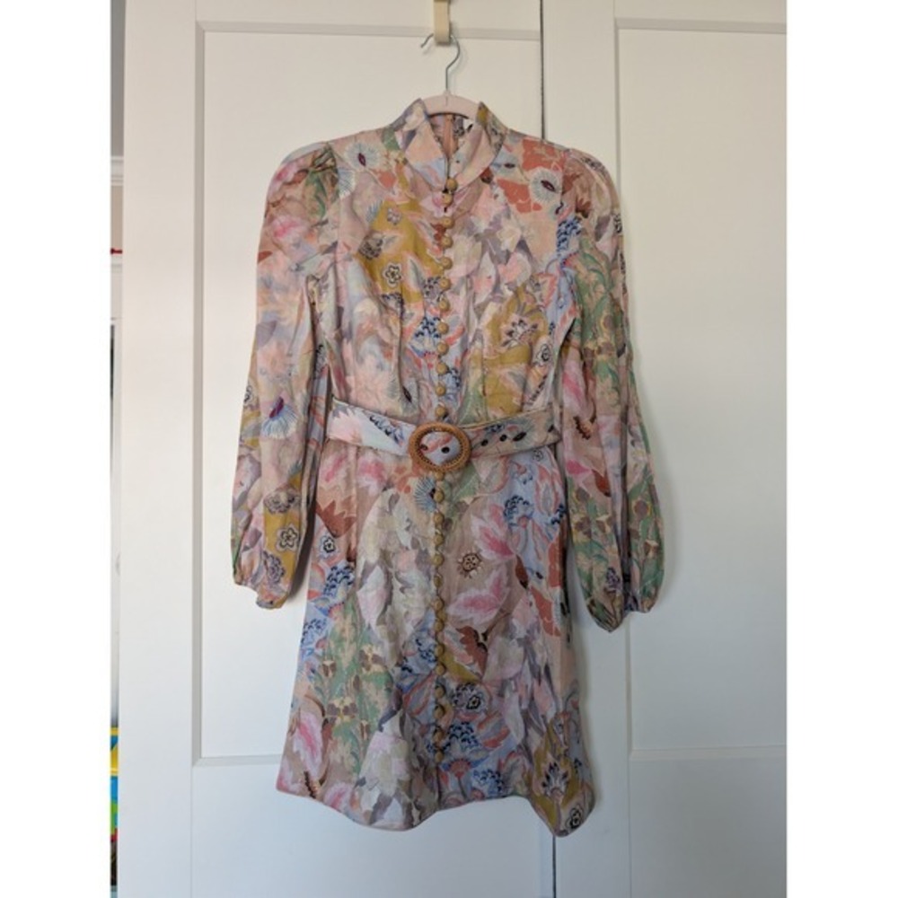 NWOT $950 Zimmermann Illustration Buttoned Belted Floral Linen Mini Dress size 0 - Picture 9 of 9